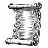 Vintage Scroll with Ornate Floral Design, Decorative Element, Elegant Black and White Illustration vector