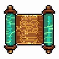 Retro Pixel Art Scroll with Wooden Handles, Vintage 8 bit Design, Nostalgic Gaming Icon, Digital Illustration vector
