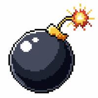 Retro Pixel Art Bomb with Burning Fuse Illustration Explosive Gaming Icon vector