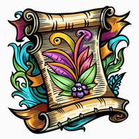 Colorful Floral Scroll with Vintage Botanical Elements, Illustration, Artistic Design, Decorative Ornament vector