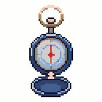 Retro Pixel Art Compass, Vintage Navigation Tool in 8 Bit Style, Nostalgia, Gaming Aesthetics vector
