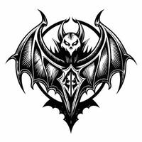 Intricate Gothic Bat Emblem with Demon Elements in Black and White Art vector