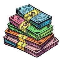 Colorful Stacks of Money in Retro Illustration Style, Vibrant Currency Art vector
