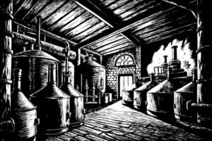 Vintage Brewery Interior Illustration with Copper Tanks and Wooden Ceiling vector
