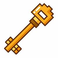 Pixel Art Style Golden Key Icon for Retro Digital Game Design and Security Symbolism vector