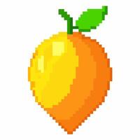 Bright Pixel Art Lemon with Green Leaf in Retro Style vector