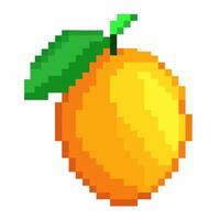 Retro Pixel Art Orange with Green Leaf on White Background Vibrant and Nostalgic Digital Illustration vector