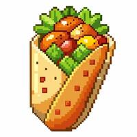 Pixel Art Burrito with Vegetables Nostalgic 8 Bit Food Illustration for Retro Gaming Theme vector