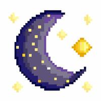 Pixel Art Moon and Stars with Sun Retro 8 bit Celestial Night Sky Design vector