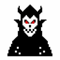 Pixel Art Evil Figure with Red Eyes and Black Cloak vector