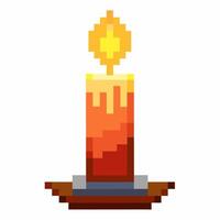 Pixel Art Candle on a Tray with Flickering Flame vector