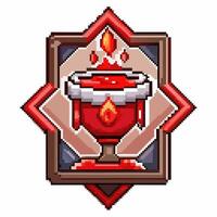 Pixel Art Magic Chalice Icon Retro Game Graphic with Red Liquid and Geometric Frame vector