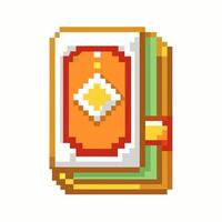 Pixel Art Book with White Gem on Orange Cover Digital Design, Retro Game Icon vector