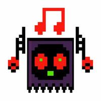 Pixel Art Robot with Headphones and Musical Notes Graphic vector