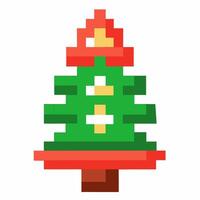 Colorful Pixelated Christmas Tree Icon with Star, Festive Holiday Decoration in Retro Style vector