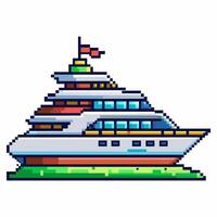 Pixel Art Luxury Yacht Illustration with Red Flag on Top Vibrant and Retro Pixel Art Design vector