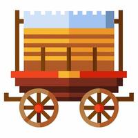 Colorful Wooden Cart Icon with Red and Brown Wheels and Blue Roof Design vector