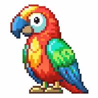 Vibrant Pixel Art Parrot in Retro 8 Bit Style on White Background vector