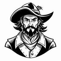 Monochrome Illustration of a Pirate with Hat and Beard in Vintage Style vector