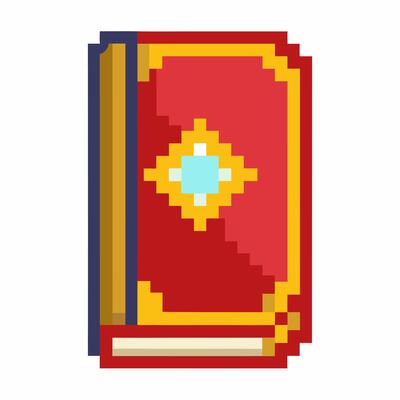 Pixel Art Style Red Book Icon with Decorative Design for Retro Digital Media and Games