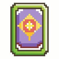 Colorful Pixel Art Card Design with Cross Pattern and Geometric Shapes vector