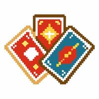 Retro Pixel Art Playing Cards Red, Gold, and Blue Decks with Nostalgic Design vector