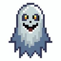 Pixel Art Ghost Character with Yellow Eyes and Smiling Face vector