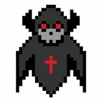 Pixel Art Grim Reaper with Red Eyes and Cross Icon Design vector