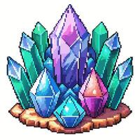 Colorful Pixelated Crystal Cluster Illustration in Vibrant Retro 8 Bit Style Art vector