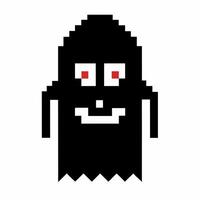 Pixelated Black Ghost with Red Eyes in Retro 8 Bit Style on White Background vector