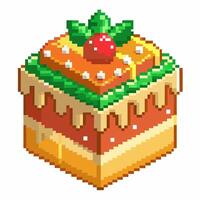 Pixel Art Cake with Icing and Berry Topping Retro Style Dessert Illustration vector