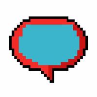 Retro Pixel Speech Bubble Icon in Red and Blue for Digital Communication vector