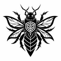 Intricate Black and White Bee Illustration with Geometric Design Elements vector