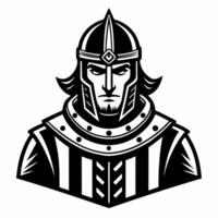 Black and White Viking Warrior Illustration in Armor with Helmet vector