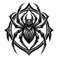 Intricate Tribal Style Spider Tattoo Design in Black and White Art vector