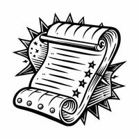 Vintage Scroll with Stars and Spikes Illustration in Black and White vector