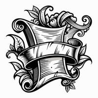 Intricate Banner Scroll with Ornate Floral Design in Black and White Illustration vector