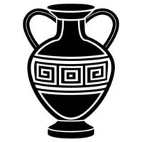 Ancient Greek Style Amphora with Geometric Patterns in Bold Black Silhouette vector