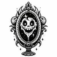 Whimsical Gothic Skull in Ornate Mirror vector