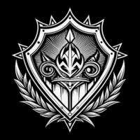 Intricate Heraldic Shield Design with Spikes and Laurel Leaves for Tattoo Art and Graphic Design vector