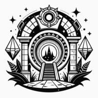 Mystical Portal Leading to Fantasy Realm in Black and White Design vector