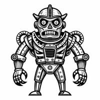 Vintage Retro Robot Illustration in Black and White with Mechanical Details vector
