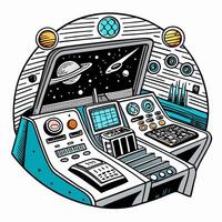 Futuristic Spaceship Cockpit Control Panel in Retro Illustration Style vector