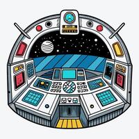 Futuristic Spacecraft Cockpit with Starry Sky and Planetary View Illustration vector