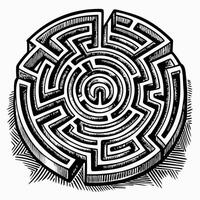 Intricate Hand Drawn Circular Maze Illustration with Complex Pathways vector