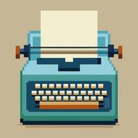 Vintage Pixel Art Typewriter with Blank Paper on Neutral Background vector