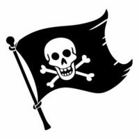 Pirate Flag with Skull and Crossbones Icon Illustration in Black and White vector