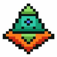 Colorful Pixel Art Geometric Shape Retro Digital Design with Green and Orange Triangles vector