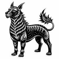 Intricate Black and White Tribal Art of Mythical Canine Creature vector