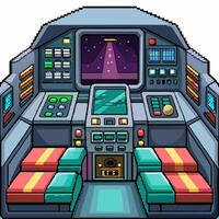 Futuristic Spaceship Cockpit with Starry Sky and Control Panels vector